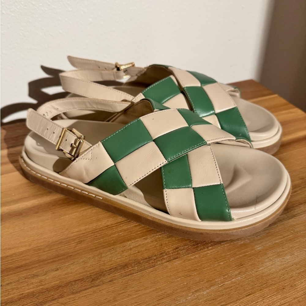 Alohas Marshmallow Scacchi Sandals Platform Leather Checkered Green Size 41 EUC - Picture 5 of 11